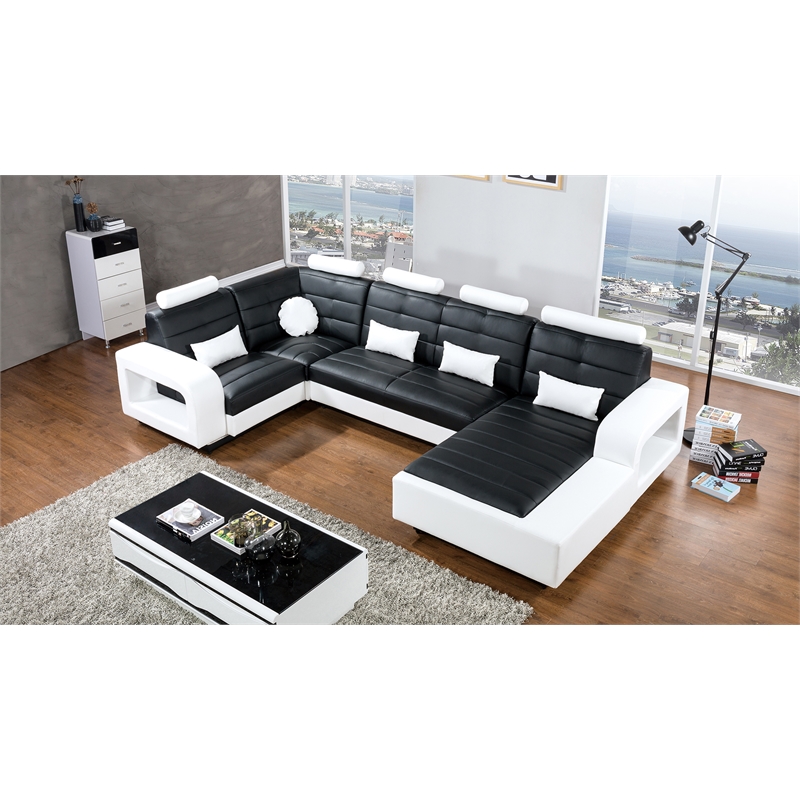 American Eagle AE-LD800L-BK.W Black/White Multi-Color Faux Leather Sectional Set