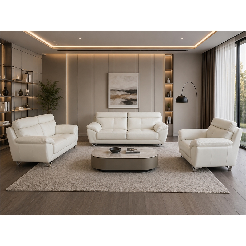 EK078 White Color With Italian Leather Loveseat