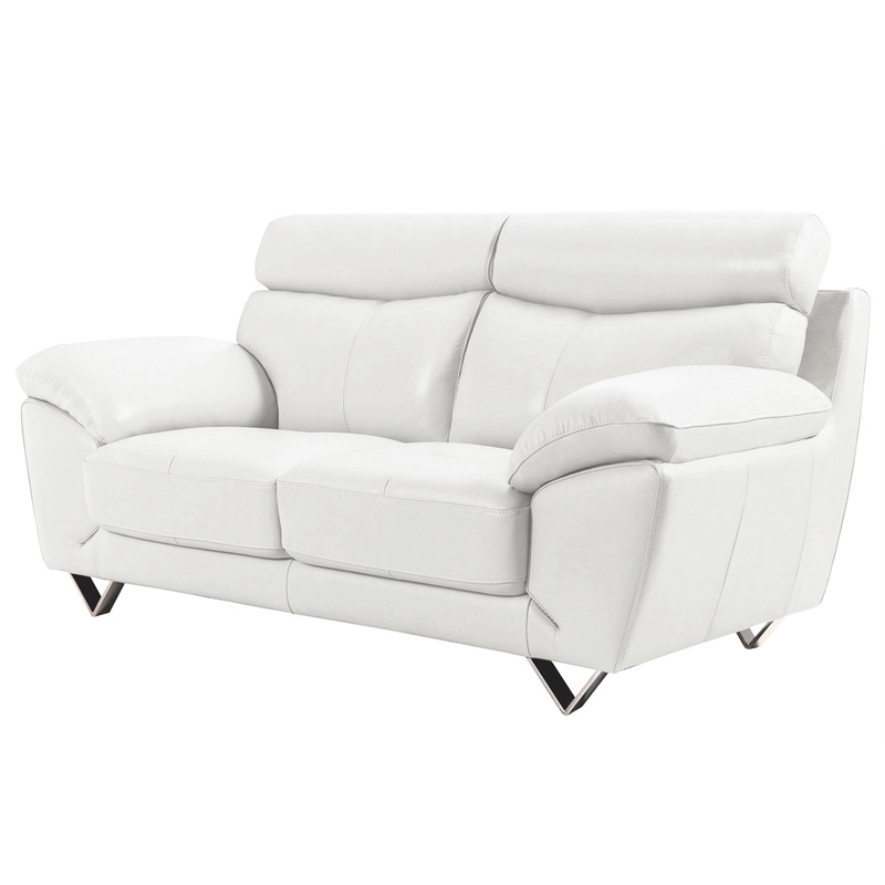 EK078 White Color With Italian Leather Loveseat