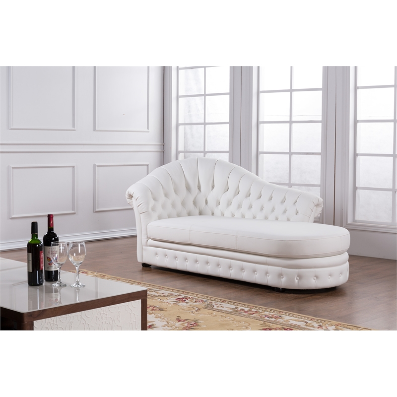 AE-L500L White Color Faux Leather Right Facing Chaise Lounge