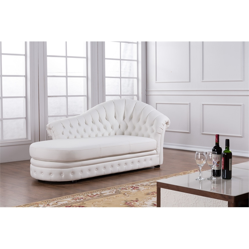 AE-L500R White Color Faux Leather Left Facing Chaise Lounge