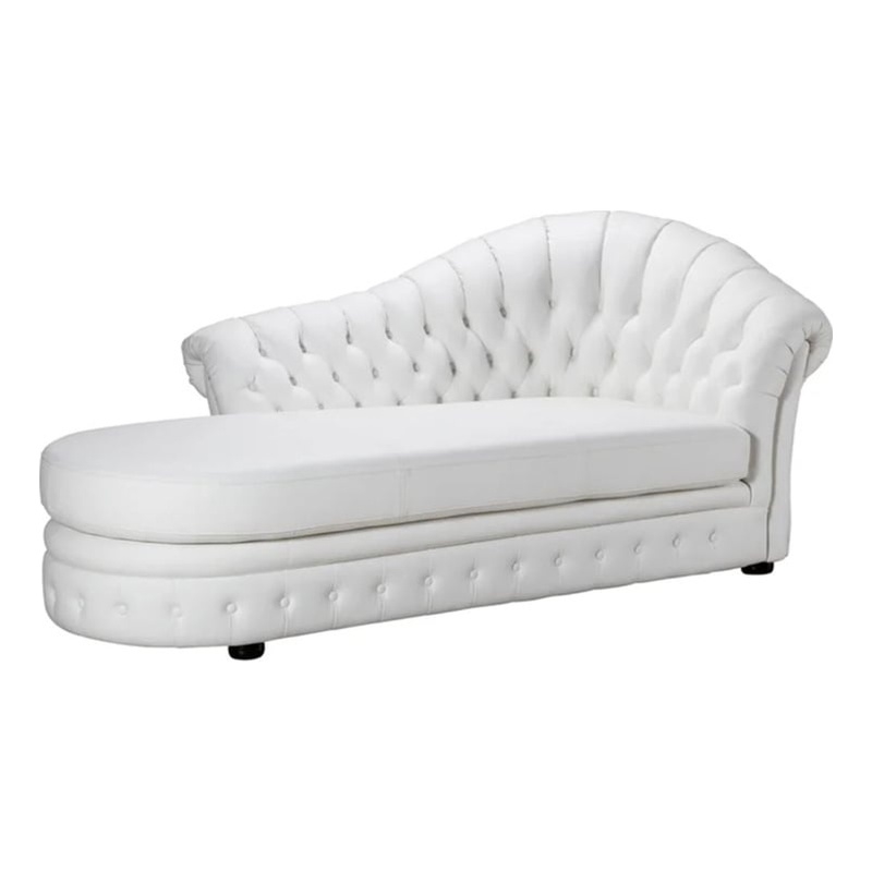 AE-L500R White Color Faux Leather Left Facing Chaise Lounge