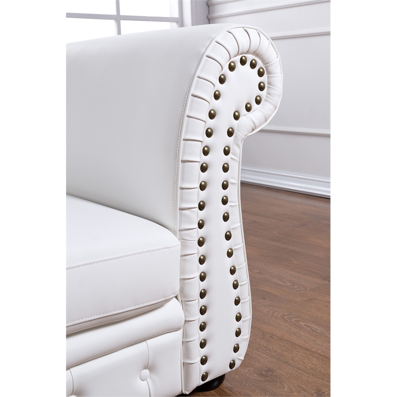 AE-L501R White Color Faux Leather Left Facing Chaise Lounge