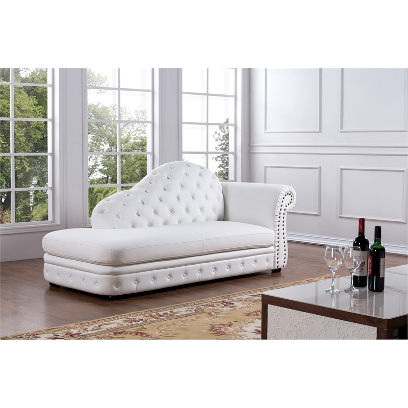 AE-L501R White Color Faux Leather Left Facing Chaise Lounge