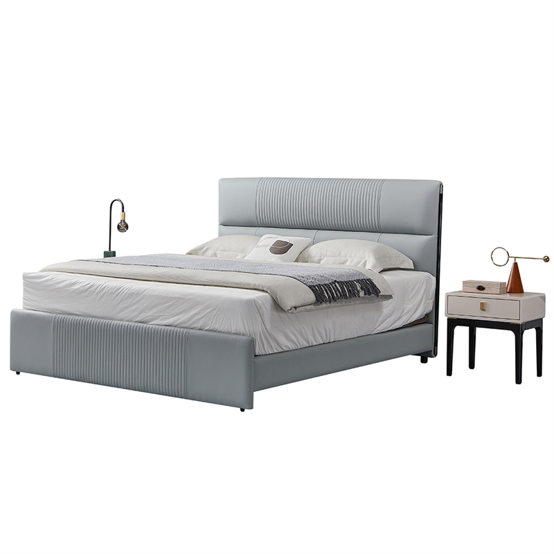 B-Y2002-CK Light Slate Gray Top Grain Genuine Leather California King Sized Bed