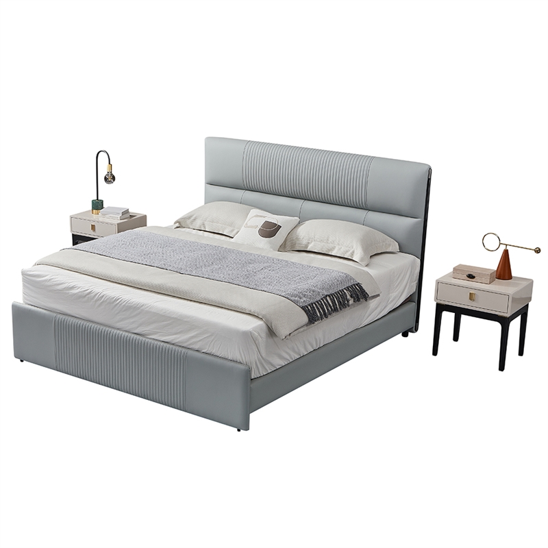 B-Y2002-CK Light Slate Gray Top Grain Genuine Leather California King Sized Bed