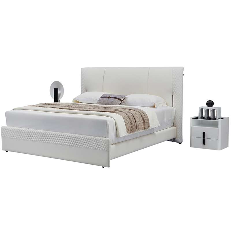 B-Y2003-CK Top Grain Genuine Leather California King Sized Bed