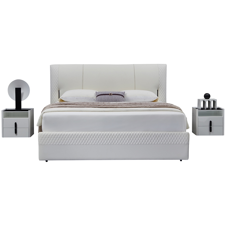 B-Y2003-CK Top Grain Genuine Leather California King Sized Bed