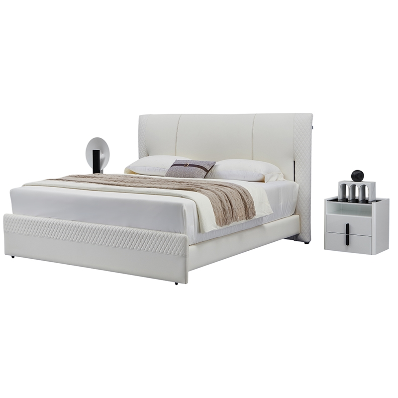B-Y2003-EK Top Grain Genuine Leather Eastern King Sized Bed