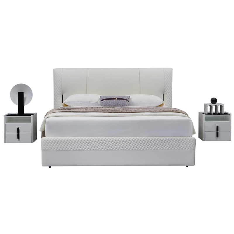 B-Y2003-EK Top Grain Genuine Leather Eastern King Sized Bed