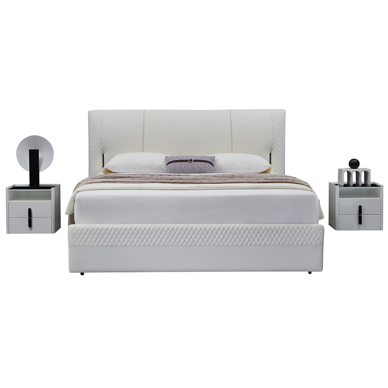 B-Y2003-Q Top Grain Genuine Leather Queen Sized Bed