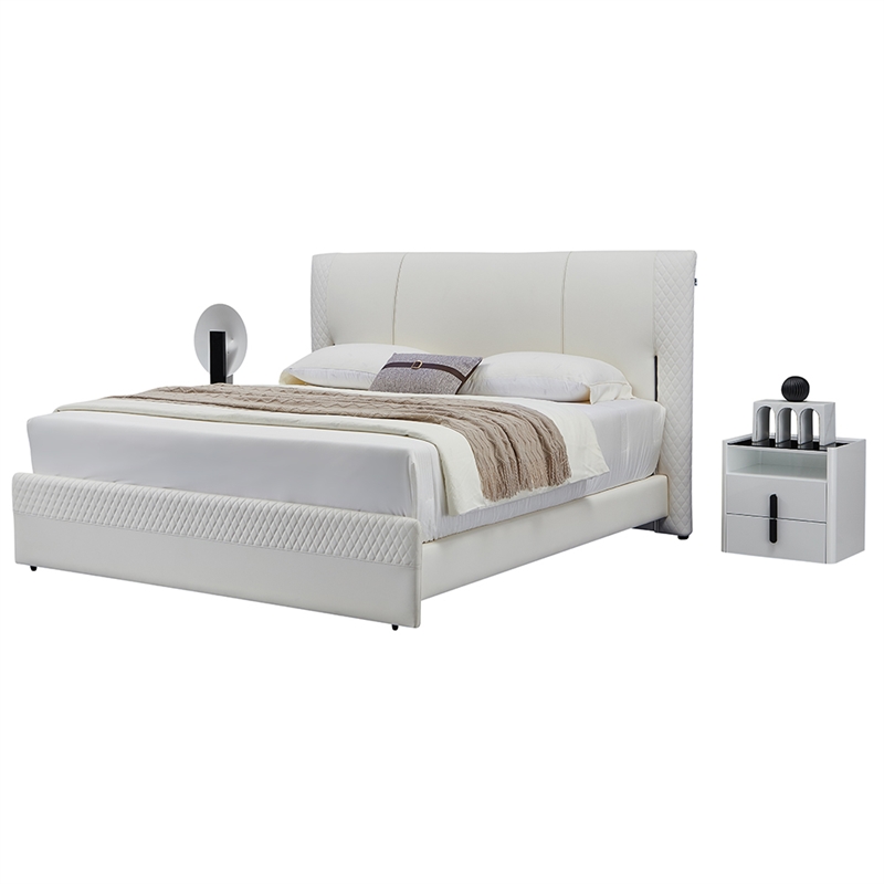 B-Y2003-Q Top Grain Genuine Leather Queen Sized Bed