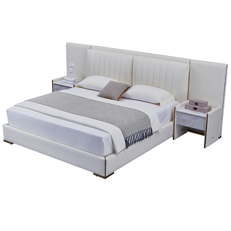 B-Y2008-EK Top Grain Genuine Leather Eastern King Sized Bed