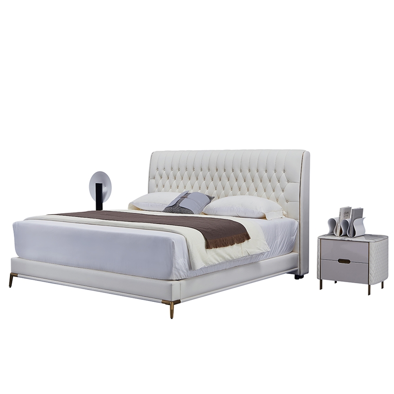 B-Y2011-CK Top Grain Genuine Leather California King Sized Bed