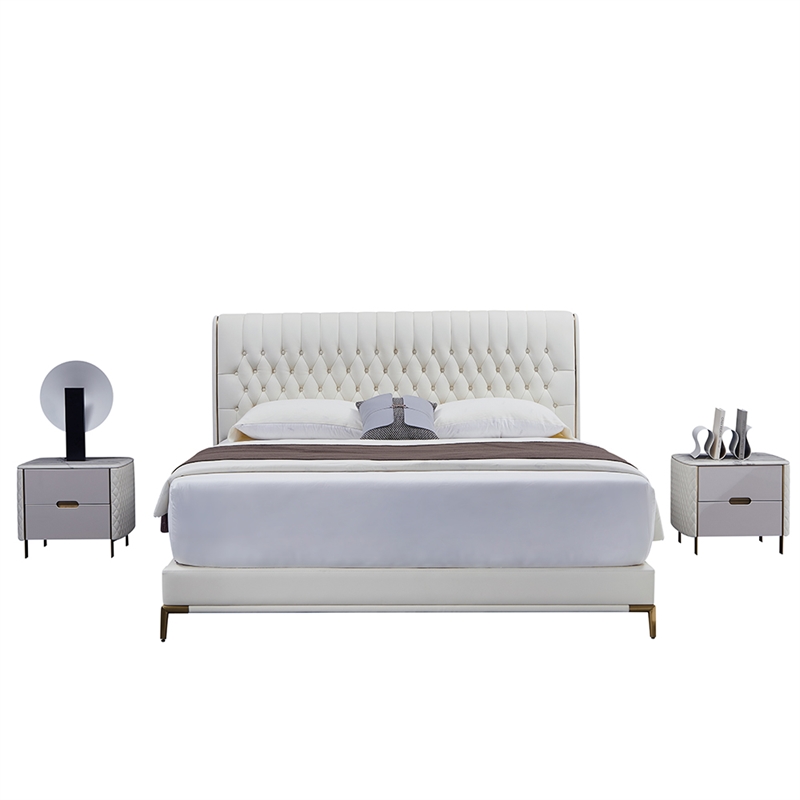B-Y2011-EK Top Grain Genuine Leather Eastern King Sized Bed