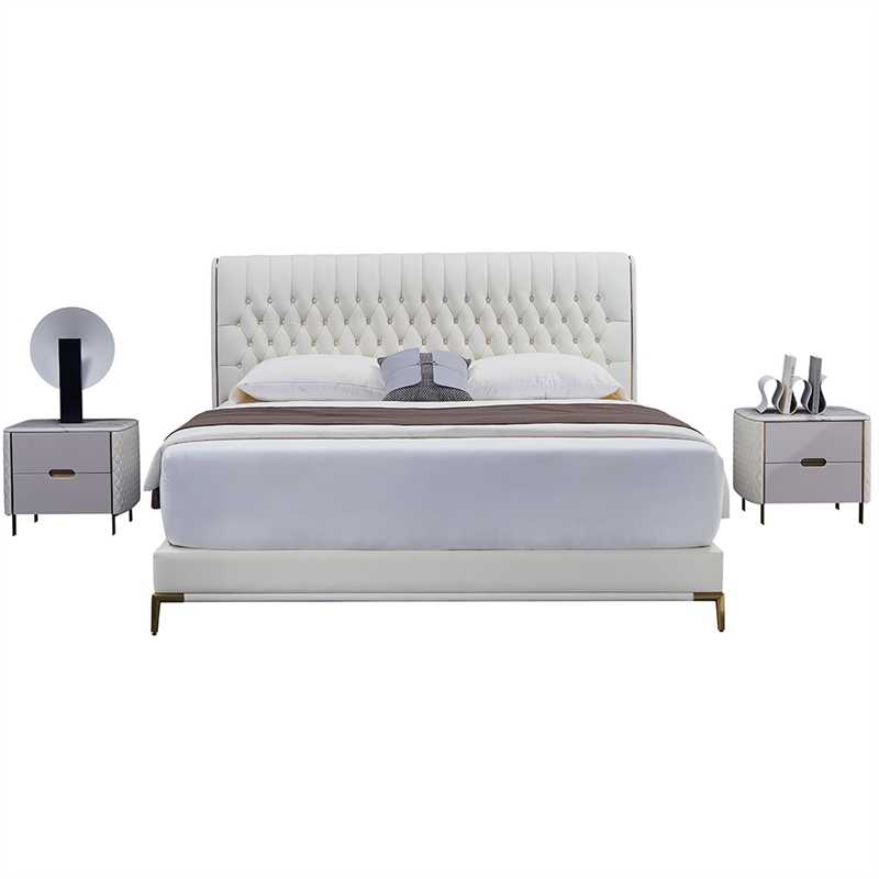 B-Y2011-Q Top Grain Genuine Leather Queen Sized Bed