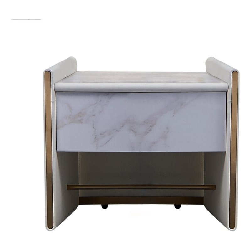 NS-Y2008 American Eagle Furniture 1-Drawer Faux Marble & Vinyl Nightstand in Ivory