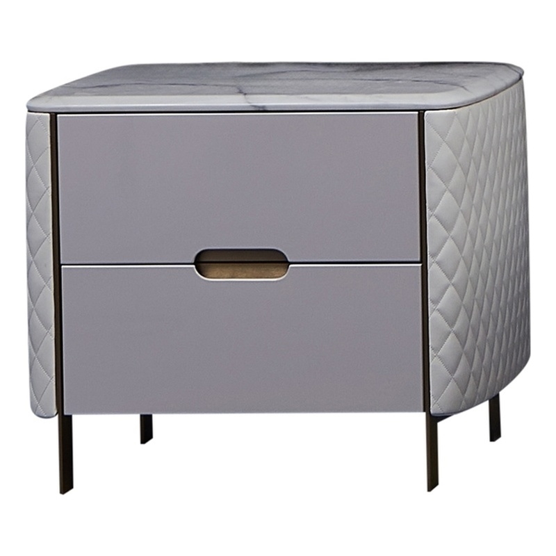 NS-Y2011 American Eagle Furniture 2-Drawer Faux Marble & Vinyl Nightstand in Ivory