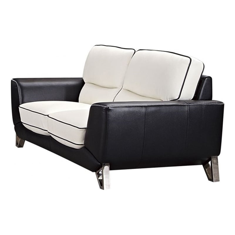 EK026 White and Black Italian Leather Loveseat