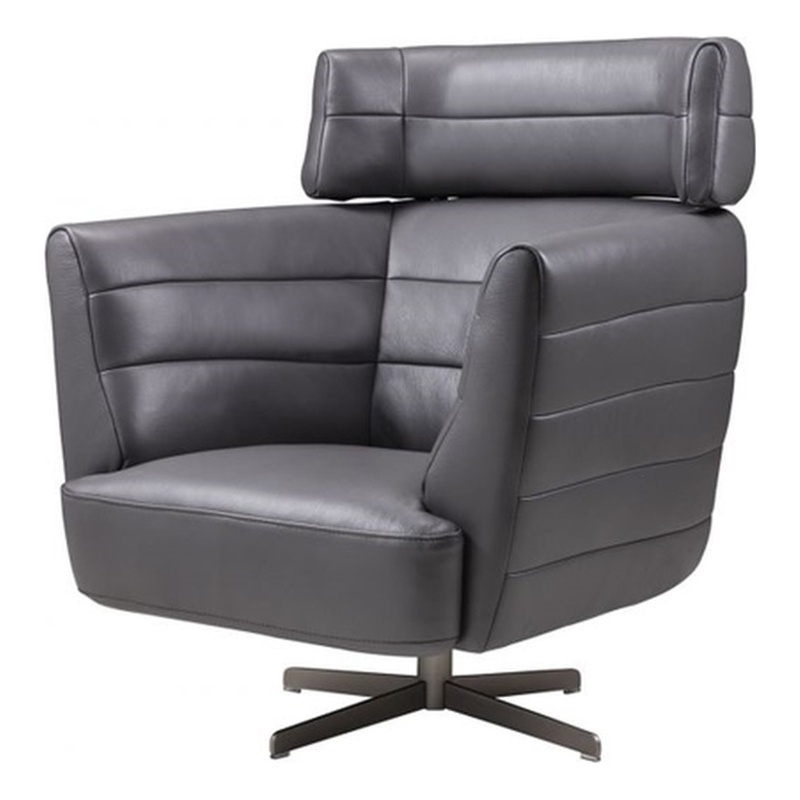 EK-CH08A Dark Gray Italian Leather Accent Chair