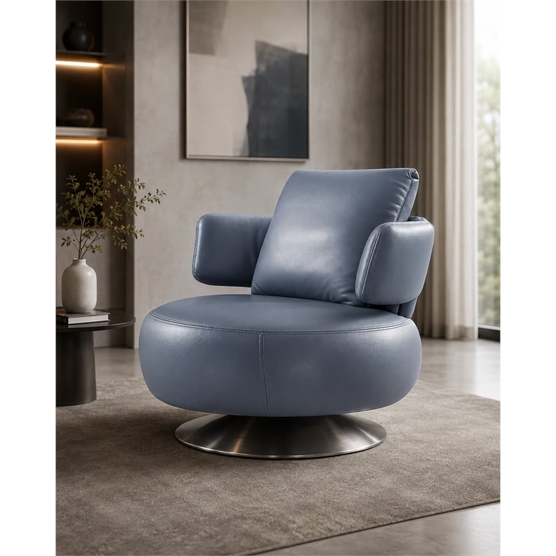 EK-CH09 Blue Gray Full Italian Leather Accent Chair