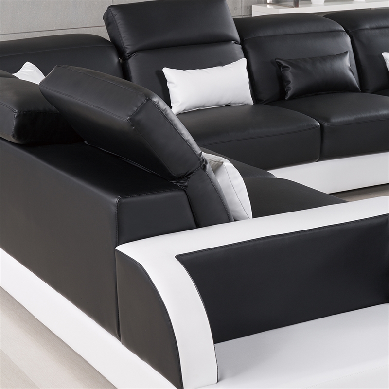 AE-LD811 Black and White Faux Leather Sectional - Left Sitting
