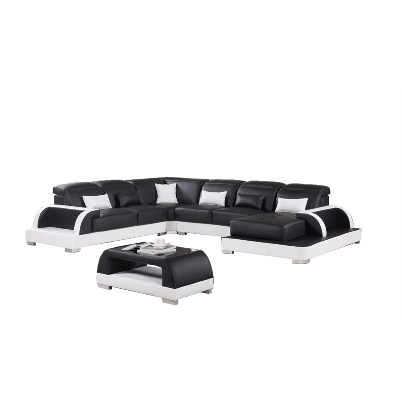 AE-LD811 Black and White Faux Leather Sectional - Left Sitting