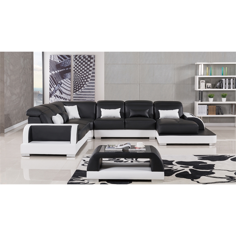 AE-LD811 Black and White Faux Leather Sectional - Left Sitting