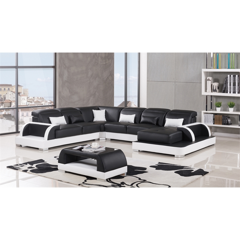 AE-LD811 Black and White Faux Leather Sectional - Left Sitting