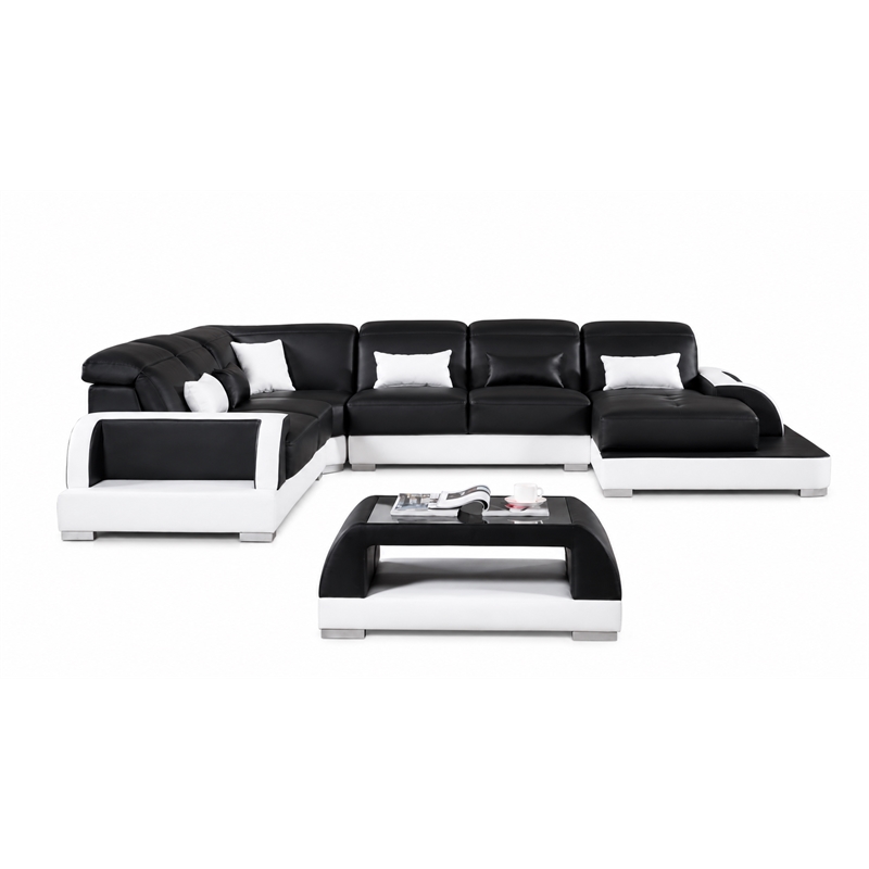 AE-LD811 Black and White Faux Leather Sectional - Left Sitting