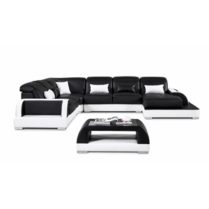 AE-LD811 Black and White Faux Leather Sectional - Left Sitting