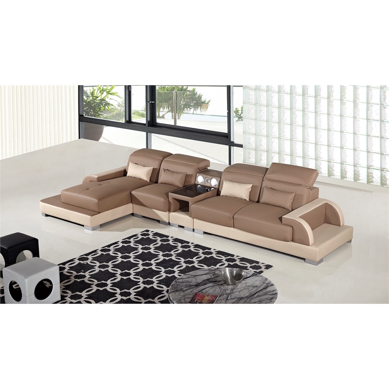 AE-LD812 Camel and Cream Faux Leather Sectional - Right Sitting