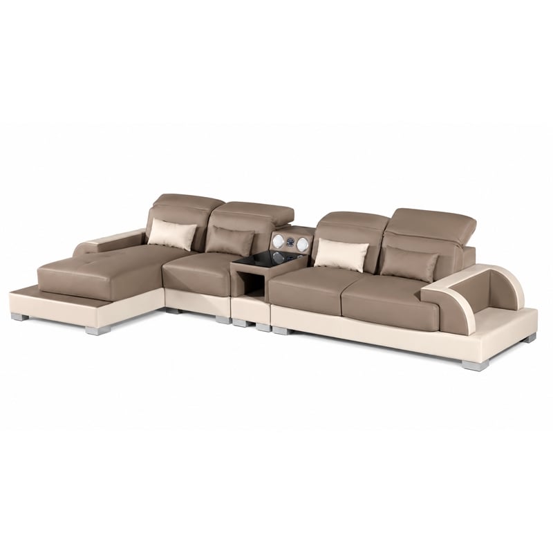 AE-LD812 Camel and Cream Faux Leather Sectional - Right Sitting