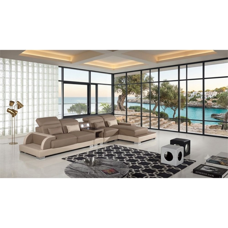 AE-LD812 Camel and Cream Faux Leather Sectional - Left Sitting