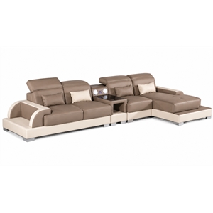 AE-LD812 Camel and Cream Faux Leather Sectional - Left Sitting