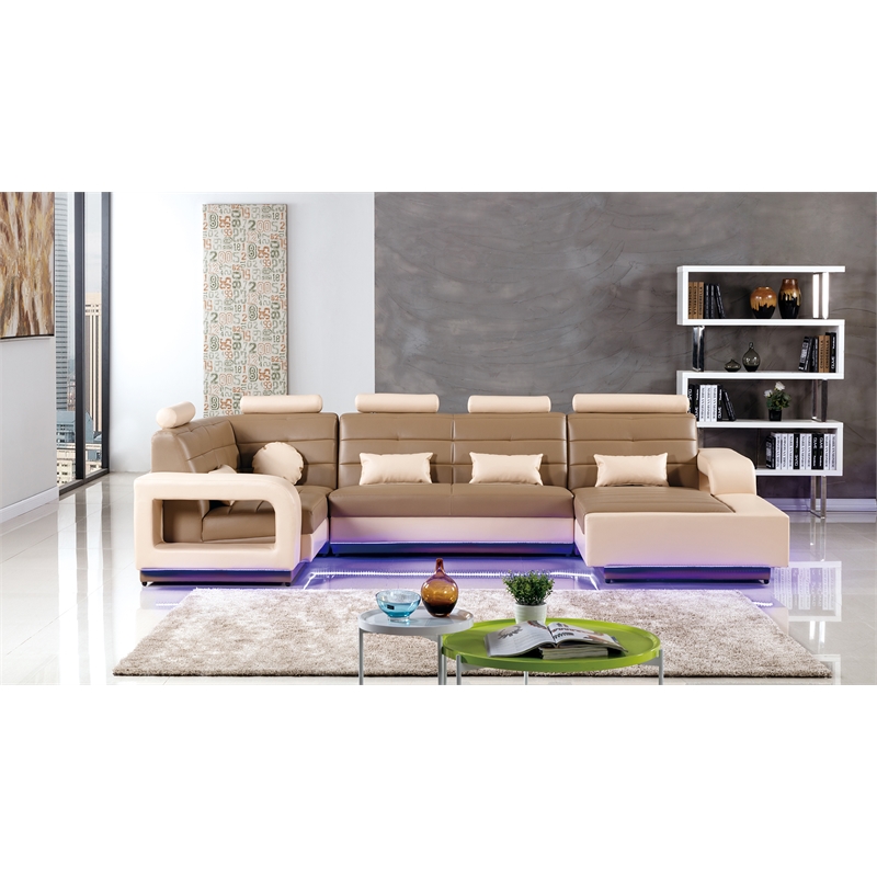 AE-LD800 Camel/Cream Multi-Color Faux Leather Sectional - Left Sitting
