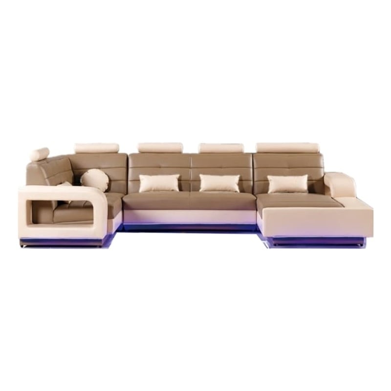 AE-LD800 Camel/Cream Multi-Color Faux Leather Sectional - Left Sitting