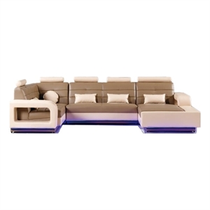 AE-LD800 Camel/Cream Multi-Color Faux Leather Sectional - Left Sitting