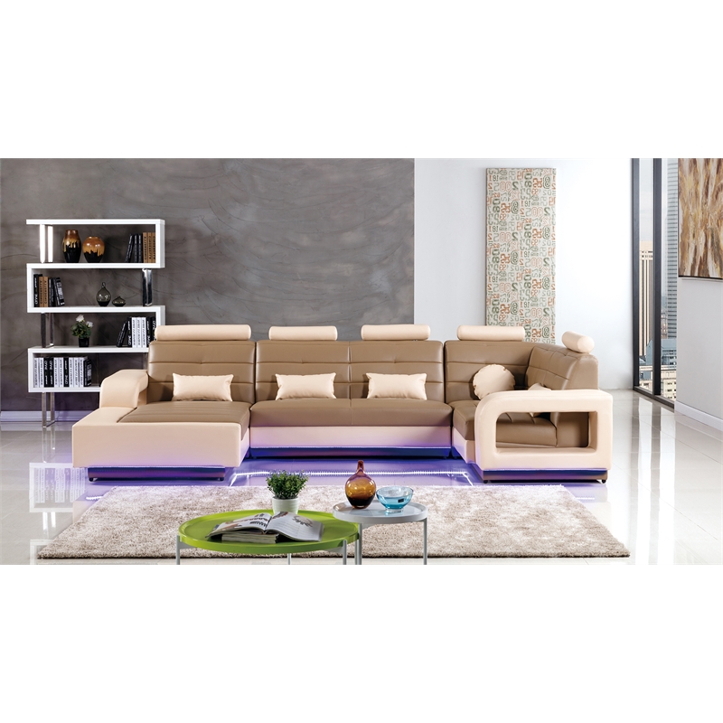 AE-LD800 Camel/Cream Multi-Color Faux Leather Sectional - Right Sitting