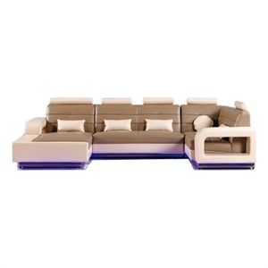 AE-LD800 Camel/Cream Multi-Color Faux Leather Sectional - Right Sitting