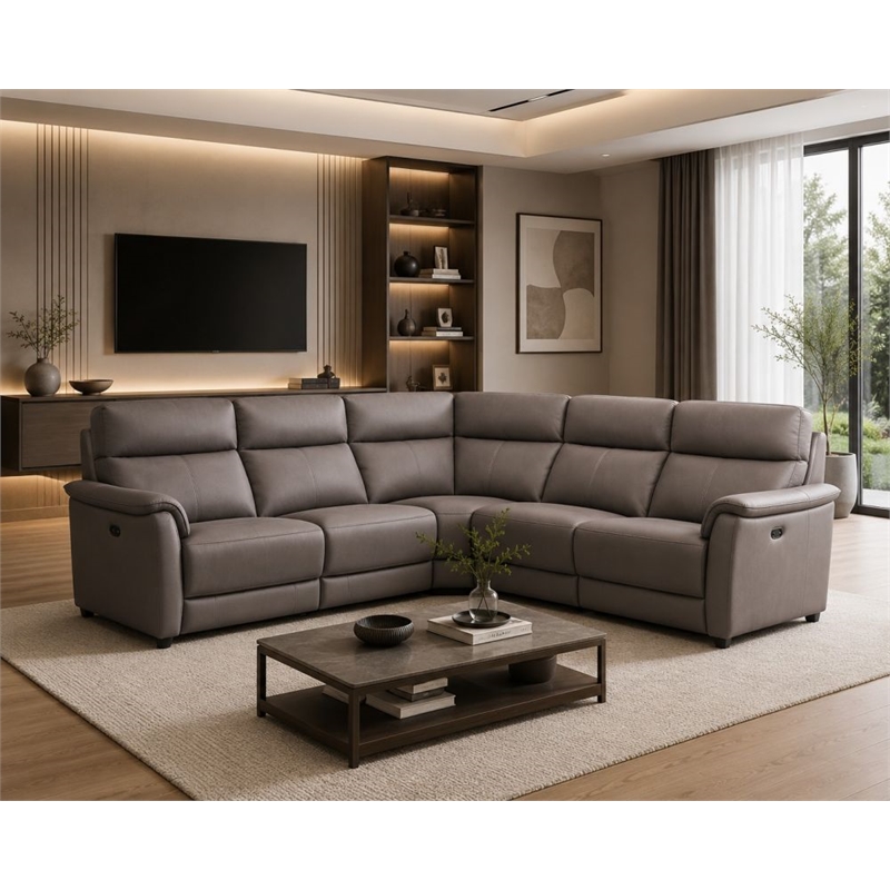 EK-LH185 Dark Gray Top-grain Cow Hide Electric Modular Recliner Sectional