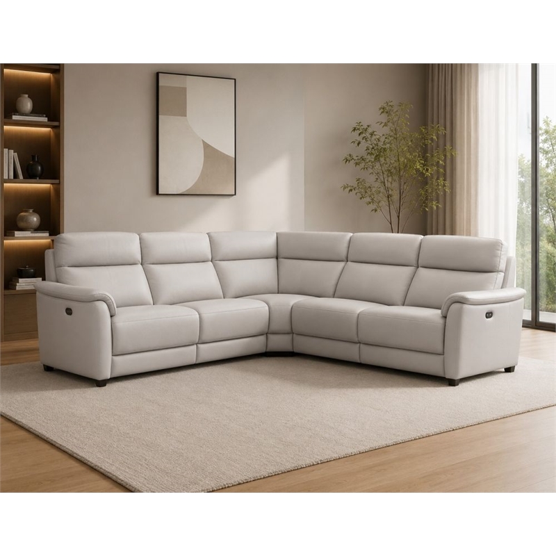 EK-LH185 Light Gray Top-grain Cow Hide Electric Modular Recliner Sectional