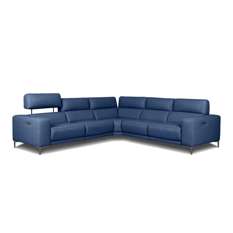 EK-LH169 Ocean Blue Top-grain Cow Hide Electric Modular Recliner Sectional