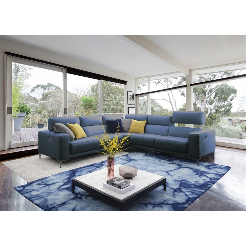 EK-LH169 Ocean Blue Top-grain Cow Hide Electric Modular Recliner Sectional