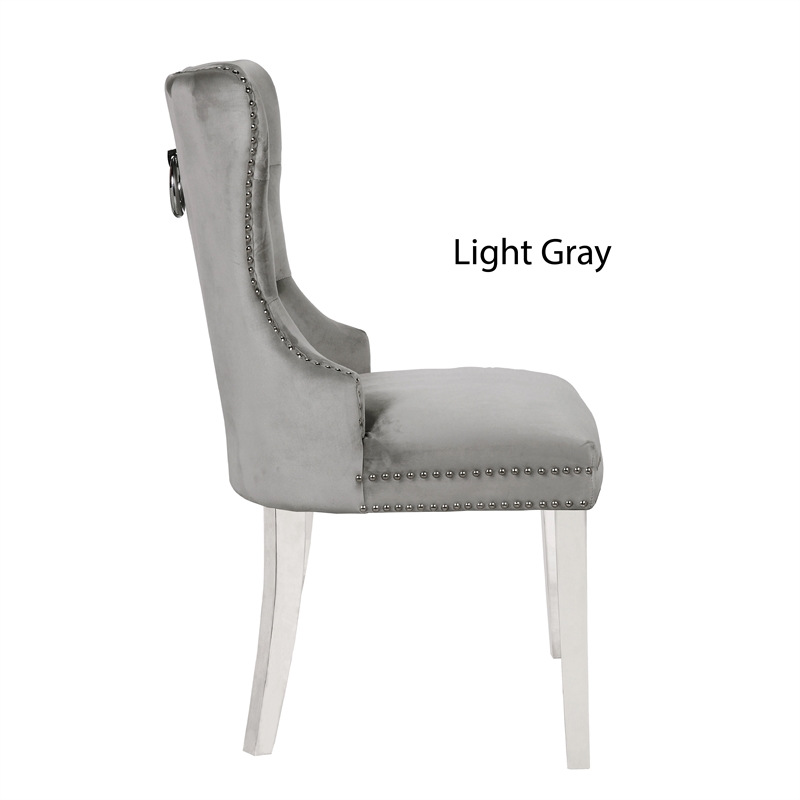 Erica 2 Piece Stainless Steel Legs Chair Finish with Velvet Fabric in Light Gray