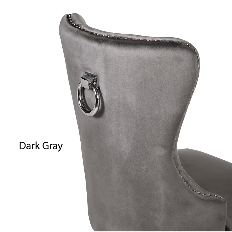 Erica 2 Piece Wood Legs Dinning Chair Finish with Velvet Fabric in Dark Gray