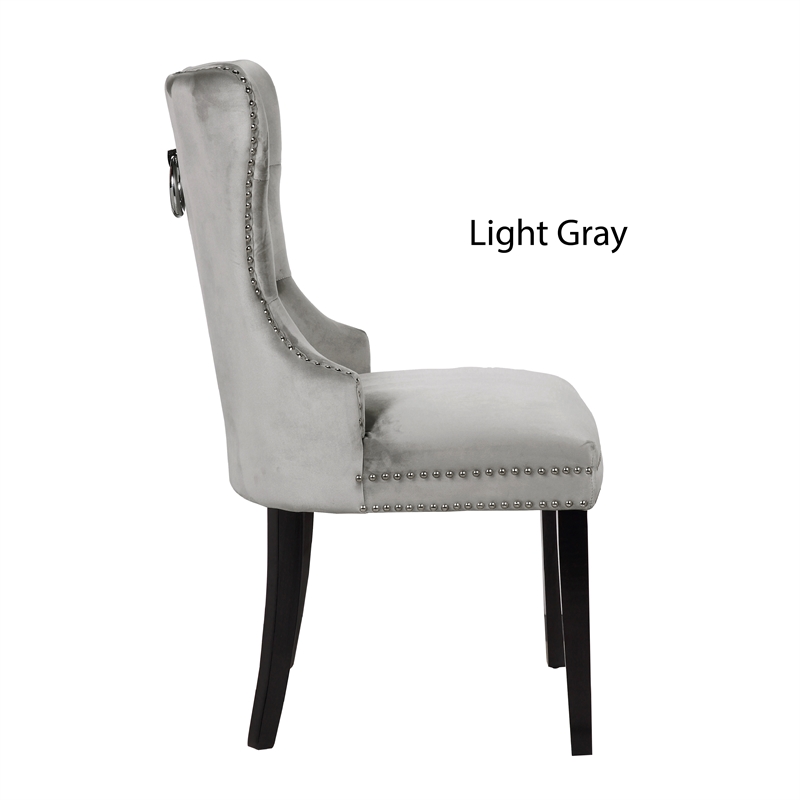 Erica 2 Piece Wood Legs Dinning Chair Finish with Velvet Fabric in Light Gray