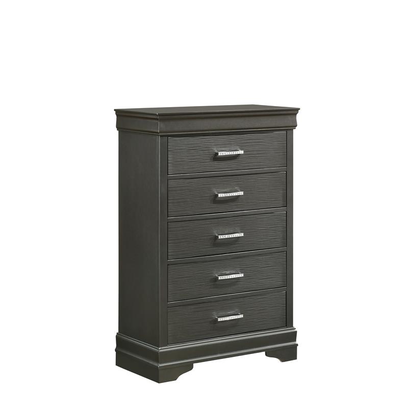 Brooklyn Modern Wood 5-Drawers Bedroom Chest in Gray