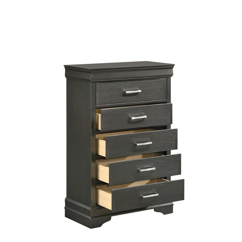Brooklyn Modern Wood 5-Drawers Bedroom Chest in Gray