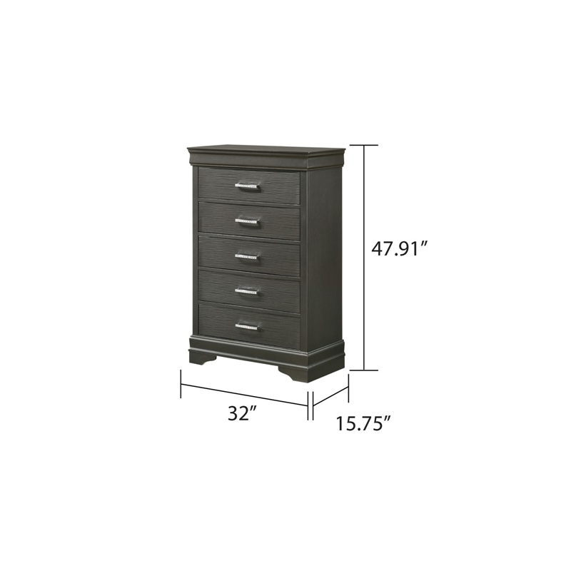 Brooklyn Modern Wood 5-Drawers Bedroom Chest in Gray